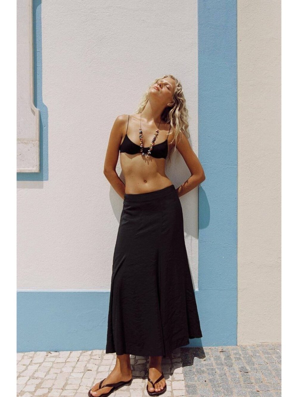 Zara 50th anniv Womens Midi Skirt S Black Flowy Satin Effect 6929/423 NWT